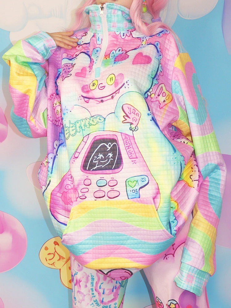 プリントスウェットシャツ ファッション 漫画 カラフル ギャル