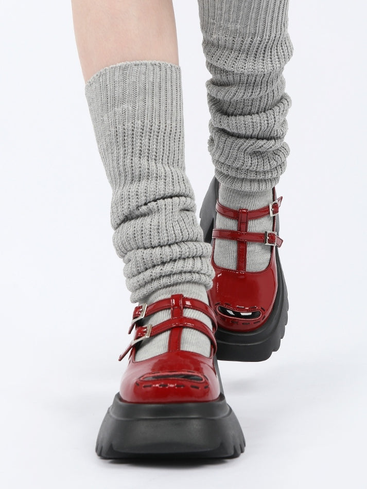 Mary Chunky Red Platform - T-Bar Janes Vamp with Black Buckle Sole