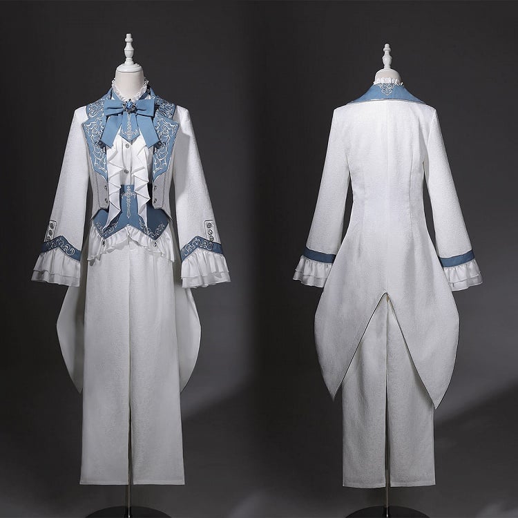 Belt+Pants Coat+Shirt+Corset Pieces Split-Tail Four Ouji Set-BlueWhite Lolita Prince