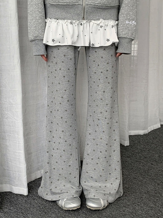Two Tone Casual Straight Leg Star Print Pants - Solkatt