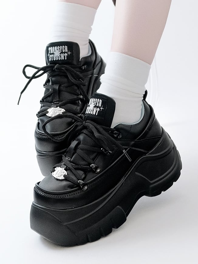 Mattend with Kei Sneakers PU Platform Design Lace-Up Jirai Black