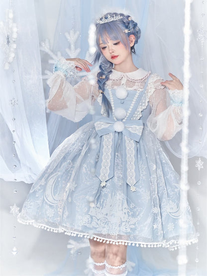 Set Overlay Purple Castle Print Trim Moon Cape Snow with Skirt Plush Light Lace Dress Lolita Jumper