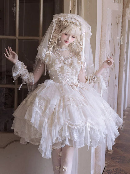 Champagne Illusion Neckline Princess Lolita JSK Dress Set - Sweetheart Macaron Lolita