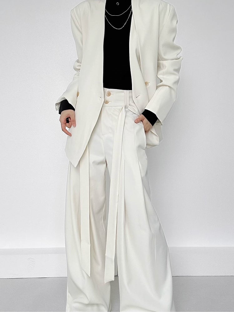 Apricot Ouji Wide-Leg Pants with Side Ribbons and Two-Button Fly - ASAE