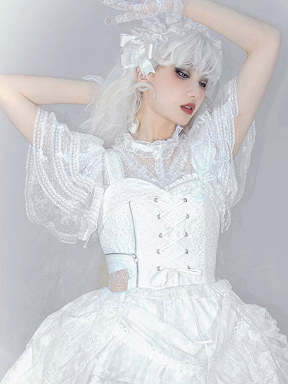 Sheer White Lace Butterfly Blouse - With PUJI