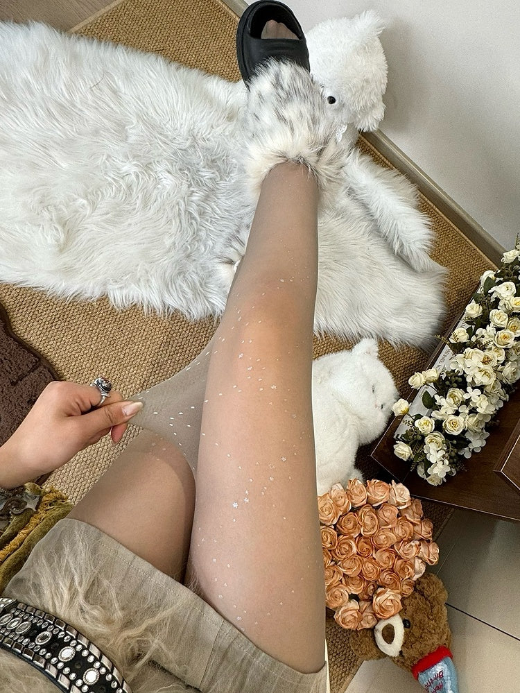 Diamond Y2K Tights Rhinestone Pattern Black/Gray/Nude