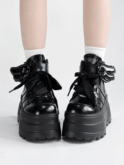 And Lace-up Black Strap Closures Velcro Wings Decor Gothic Detachable - Platforms