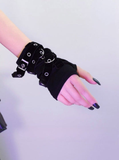 Black Details Cyberpunk Gloves Buckle