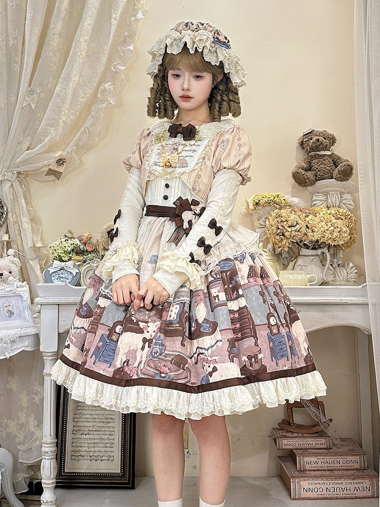 Trims Beige with Dress Brown Lolita Round Print Home Sheep's Sweet Neck Lace