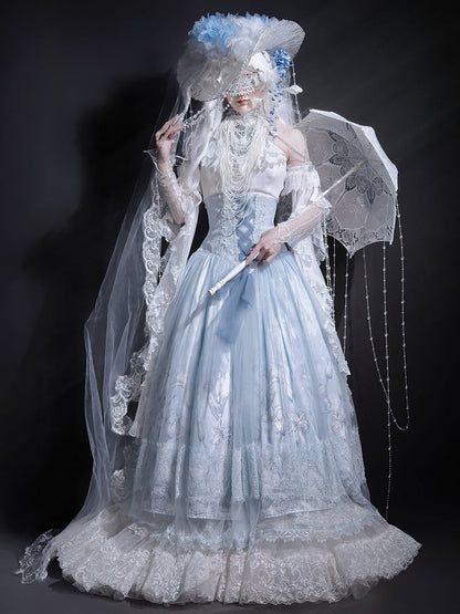 Neck Lily Halter White Blue Top High + Print Sleeveless Super