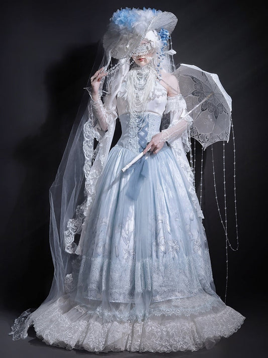 ネックリリーホルターホワイトブルートップハイ+プリントノースリーブスーパー