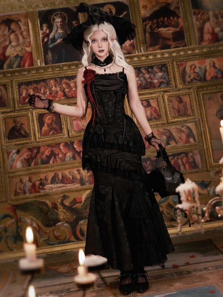 Top Gothic Lolita Ausschnitt Schwarz Vampir Korsett mit Knochen