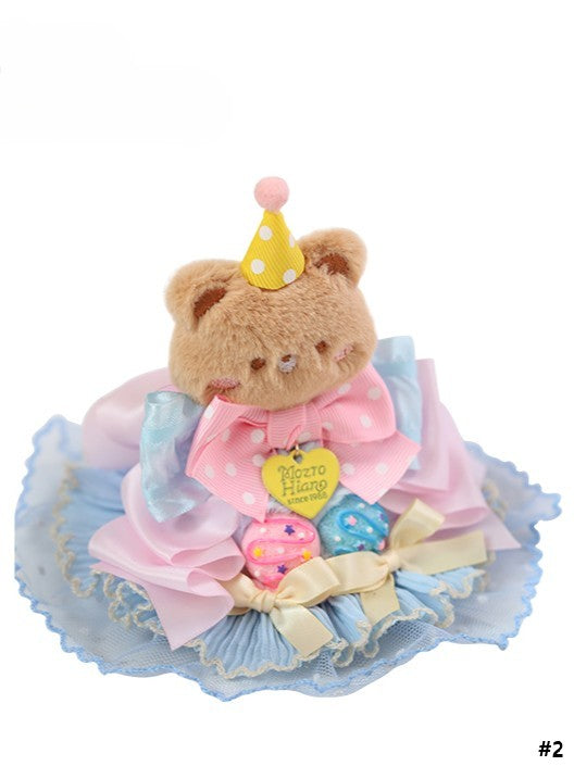 Lolita Hairclip/Hairband/KC/Mini Pink Plush Sweet Blue Bear Hat Bowknot Ear