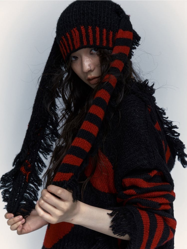 パンクなウサギの耳のニット帽