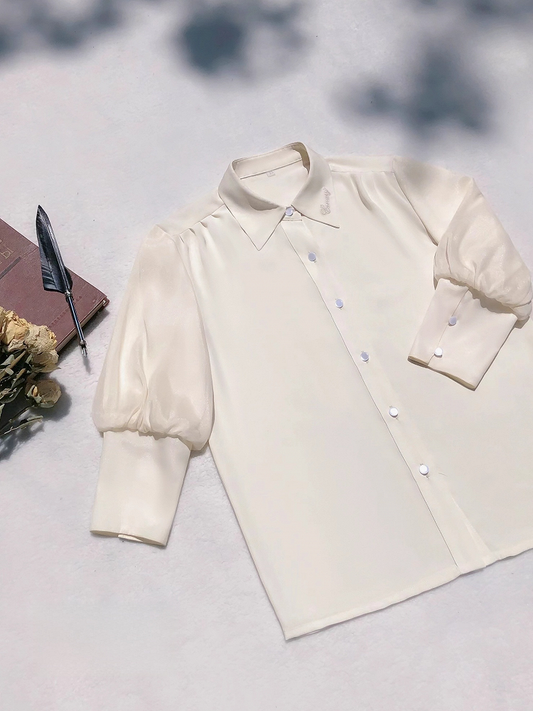 Leg-of-Mutton Yellow Creamy Sleeves Chiffon Shirt