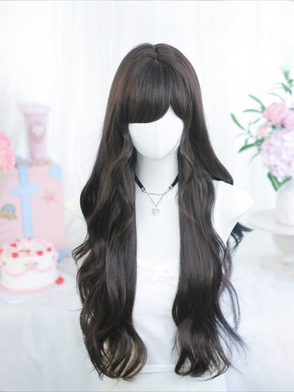 長さ65-70cm、黒、前髪あり、ウェーブウィッグ付き、茶/ブラウン、サイドスウィープ