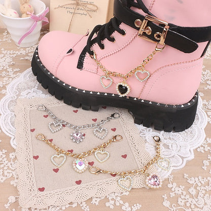 Jirai Options 7 Kei Shoe Chain Heart Pearl Color Rhinestone