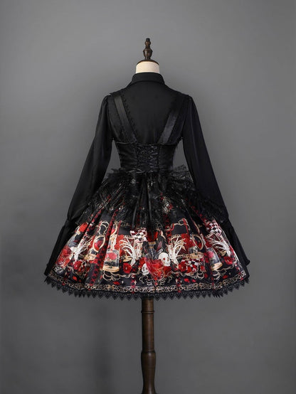 Bust Skull Short Gothic Spider Red and Under Rosette Lolita JSK Overlay with Dress Print Web