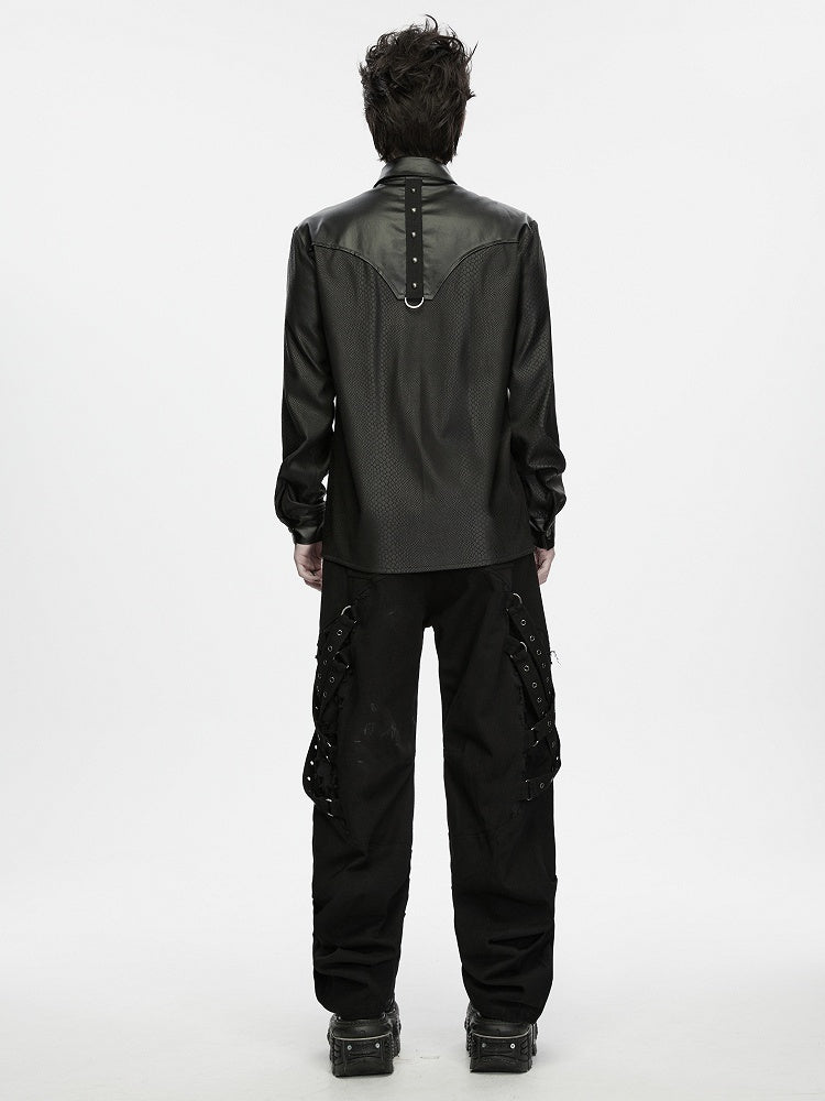 Snake Pattern Studded Black Men's Punk Shirt - Punk Rave