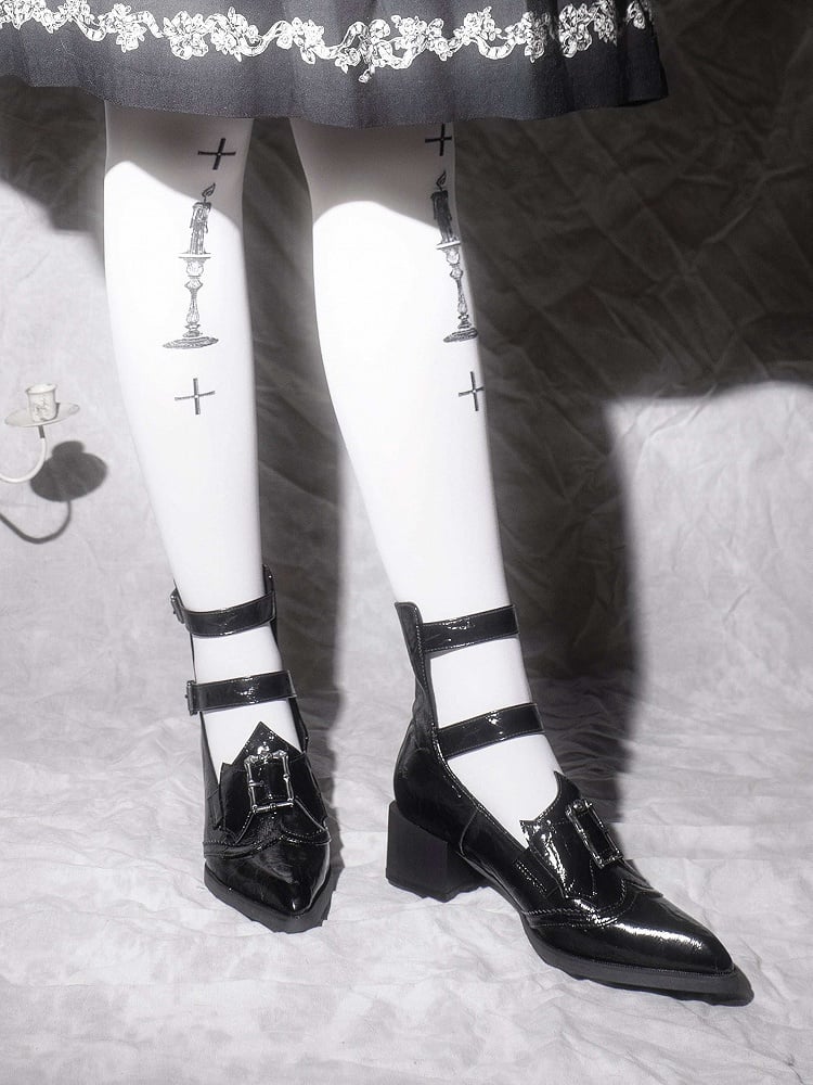 Pointed-toe Bat with Gothic PU Shoes Bow Black Buckle Accents Heeled Wing 5cm