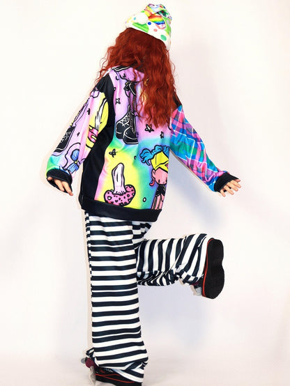 Und Sweatshirt Gyaru Sneaker Mode Bunte Cartoon Print Übergroßen