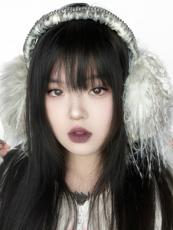 Coffee Gothic Fishbone Shaggy Earmuffs