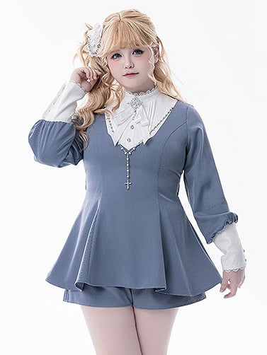 Style Sleeves Set: Blue Coord Light Kei Jirai Nun with Leg-of-Mutton Top
