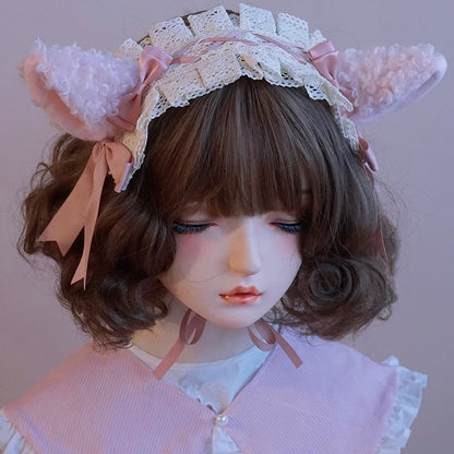 Haarband Rosa/Beige Spitze Schaf Schleife Besatz Ohr