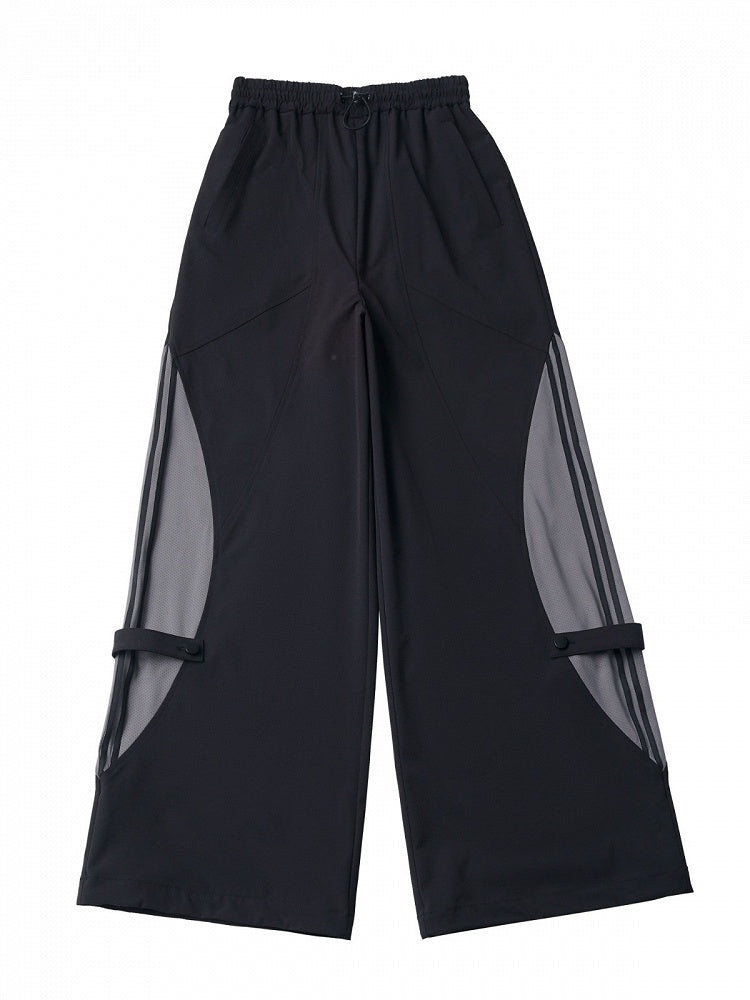 Black Breathable Straight Pants with Mesh Accents - PINK SAVIOR