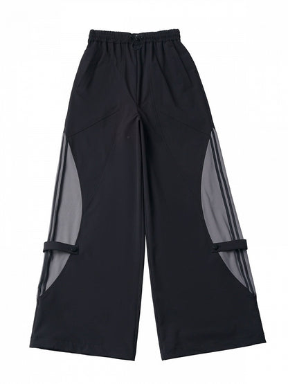 Black Breathable Straight Pants with Mesh Accents - PINK SAVIOR