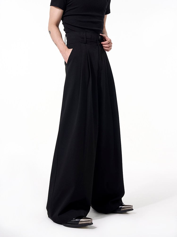 with Wide-leg Waistband Black Men's Pants Dual