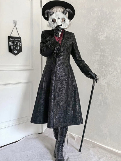 Spine Coat Ouji Collar Versatile Gothic Black Lizard Embroidery Fashion Back with