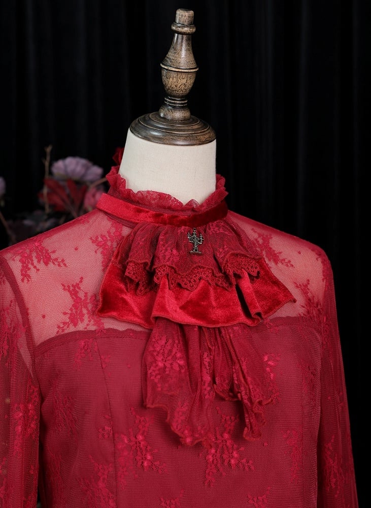 Embroidered Lace Blouse with Madam Red Charm - DevilInspired Exclusive Collection