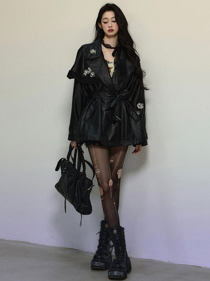 ブラックフローラルノッチカラーPUブレザー