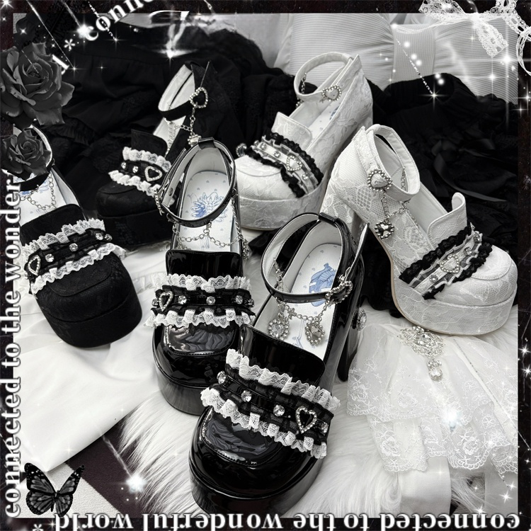 Kei with Polished Jirai Dark Black Sweetheart Heels: Platforms