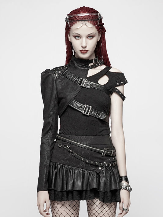 One-arm Black Short Punk Coat