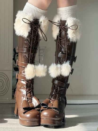 Dark at Closure - Top Boots Hybrid Elegant Brown Winter Lolita Bow
