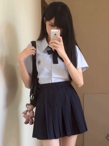 Preppy Sakura Shirt Embroidery Style White/Gray/Blue