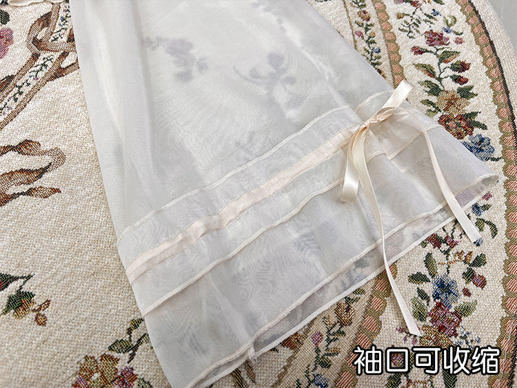 アプリコットのフリルトリム、ドローストリングカフストップス