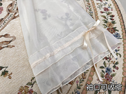 アプリコットのフリルトリム、ドローストリングカフストップス