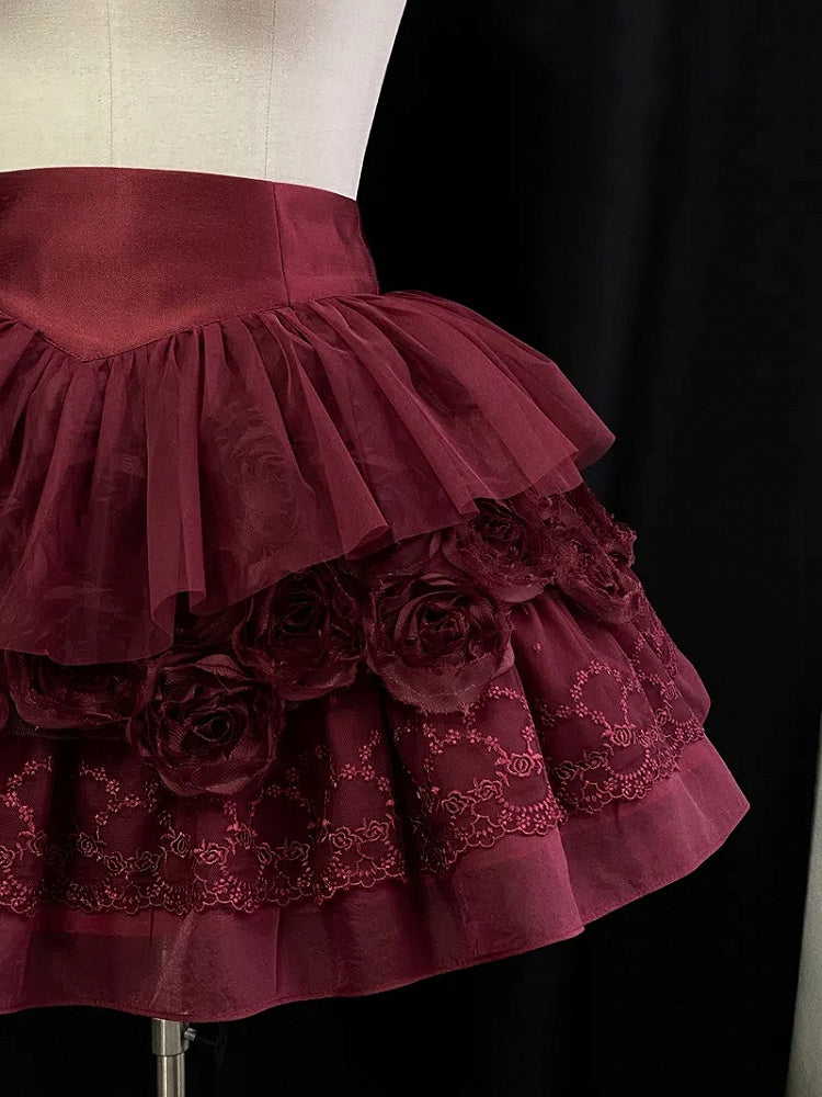 Roses Design Red Lolita Skirt Gothic
