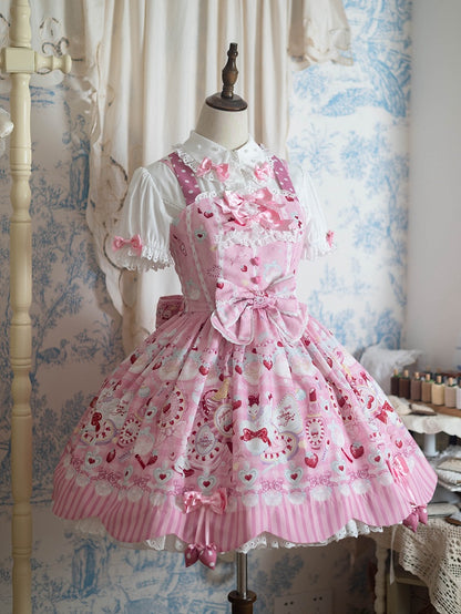 Ivory Short Sleeve Sweet Lolita Ruffled Blouse with Rose Polka-dot Bows - Pastry Chef
