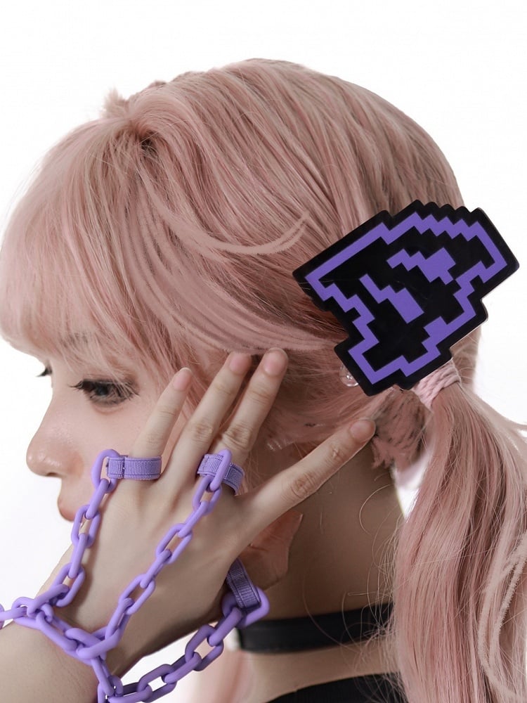 and Purple Pixel Angel Wing Hairclips Black