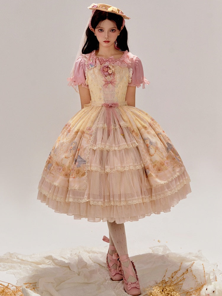 and Yellow Farm Print Sunflowers Jumper Sweet Skirt Lolita Ducks