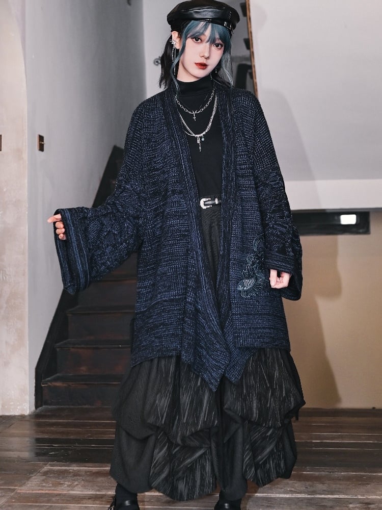 Slant - Black Two-Way Cheongsam Pockets Goth Skirt