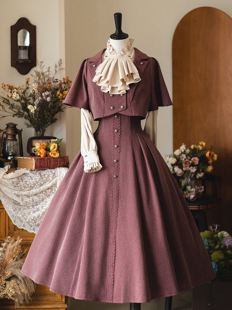Apricot Ruffled Banded Collar Elegant Long Sleeeves Shirt with Detachable Bow/Jabot Tie