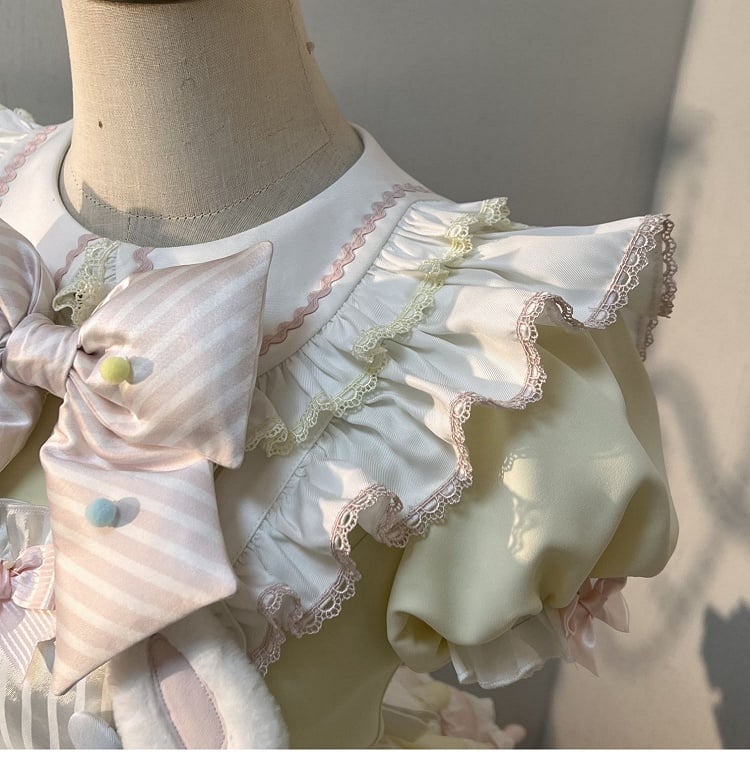 Ärmeln Gelb Lolita Kleid Süße Maid Thema Bunny Puff Rosa und