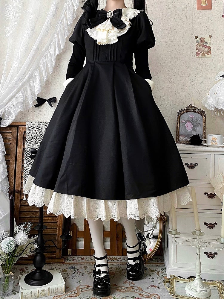 Schürzenkleid Dienstmädchen + beige schwarze Ärmel Lolita Juliette und Set