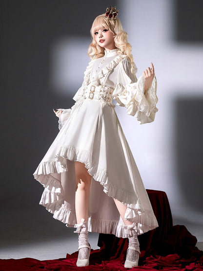 Ruffle High High-low Gothic Lolita Skirt White Waist Cascading