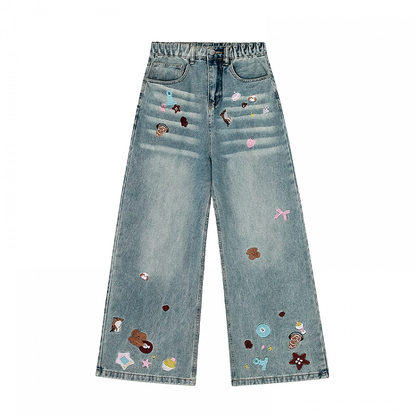 Print Light Blue Low Cartoon Sticker Vintage